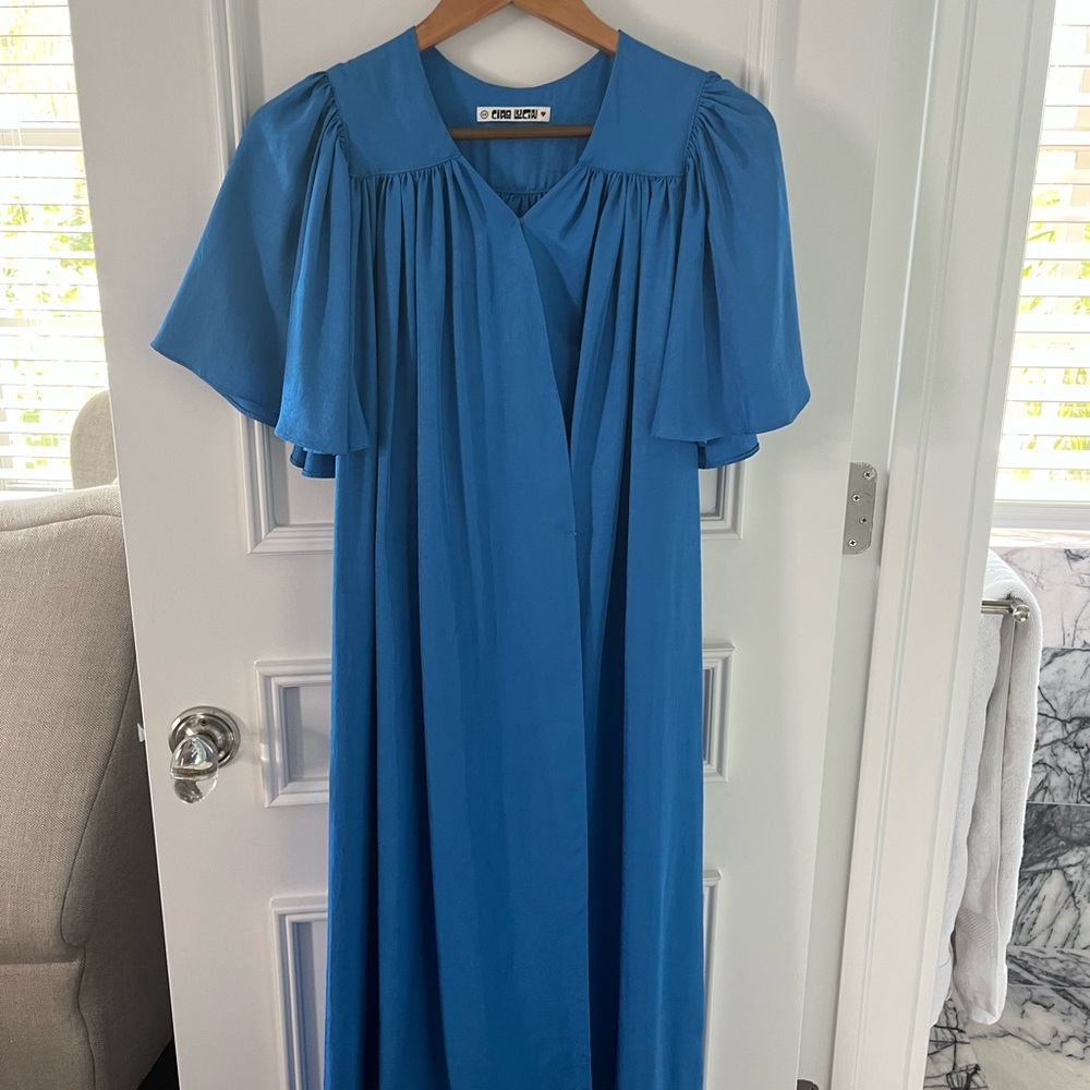 Ciao Lucia Blue Flutter Sleeve Maxi Dress